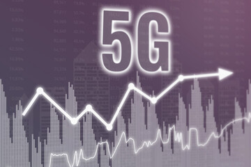 Obraz premium Word 5G on magenta finance background. Financial market concept