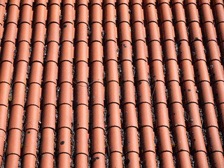 Terracotta roof tiles sunny background