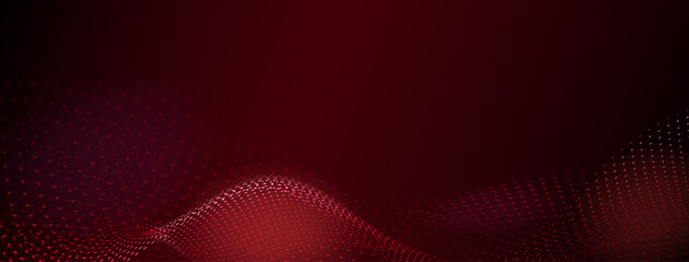 Abstract background with curved surfaces made of small dots in red colors