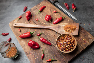 Variety of fresh and dried chili peppers