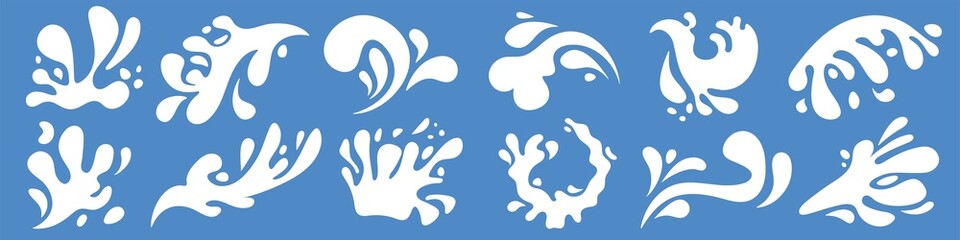 White Milk Splashes. Vector elements isolated on blue