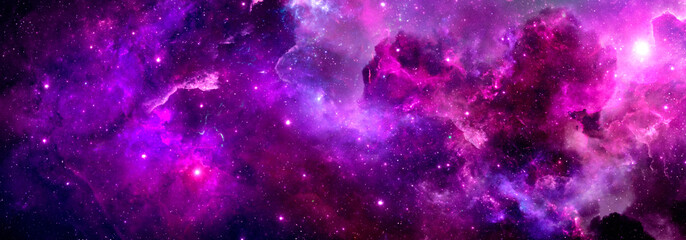 Abstract pink and purple nebulae with stars © MARIIA