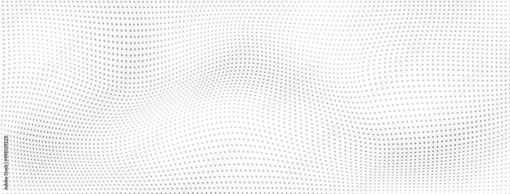 Wall mural abstract halftone background with curved surface made of small dots in white and gray colors