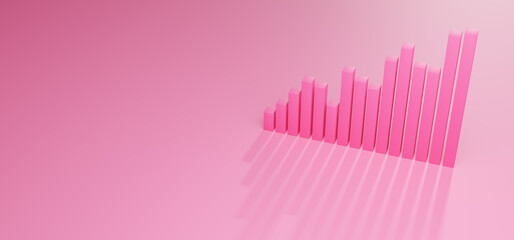 3D pink process bar chart trend design for business presentation, investment graph infographic background illustration with copy space