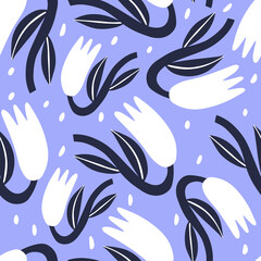 Obraz premium Floral seamless patterns on a blue background. Vector modern design for paper, cover, fabric, interior decor and more. 