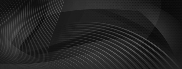 Abstract halftone background made of curved lines and small dots in black colors