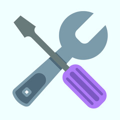 Tools or settings icon with crossed wrench and screwdriver . Vector illustration