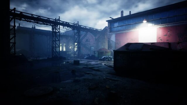 Night scene of an abandoned factory