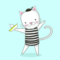 Funny animals. A little kitten.
Vector image in cartoon style. Color image.