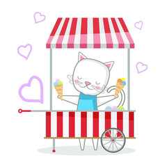 Funny animals. A little kitten.
Vector image in cartoon style. Color image.