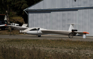 glider plane parked at the debariloche aerodrome