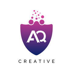 AQ Letter Dots Logo Design with Creative Trendy Bubbles Purple Magenta and blue Colors AQ logo design vector template.