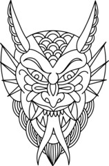 Obraz premium Demon Mask Hannya Tattoo Stencil Lines Vinyl Cutter Stamp Transfer