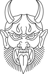 Demon Traditional Hannya Mask Tattoo Stencil Lines Vinyl Cutter Stamp Transfer