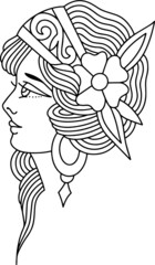 Beautiful Lady with Flower Tattoo Stencil Lines Vinyl Cutter Stamp Transfer