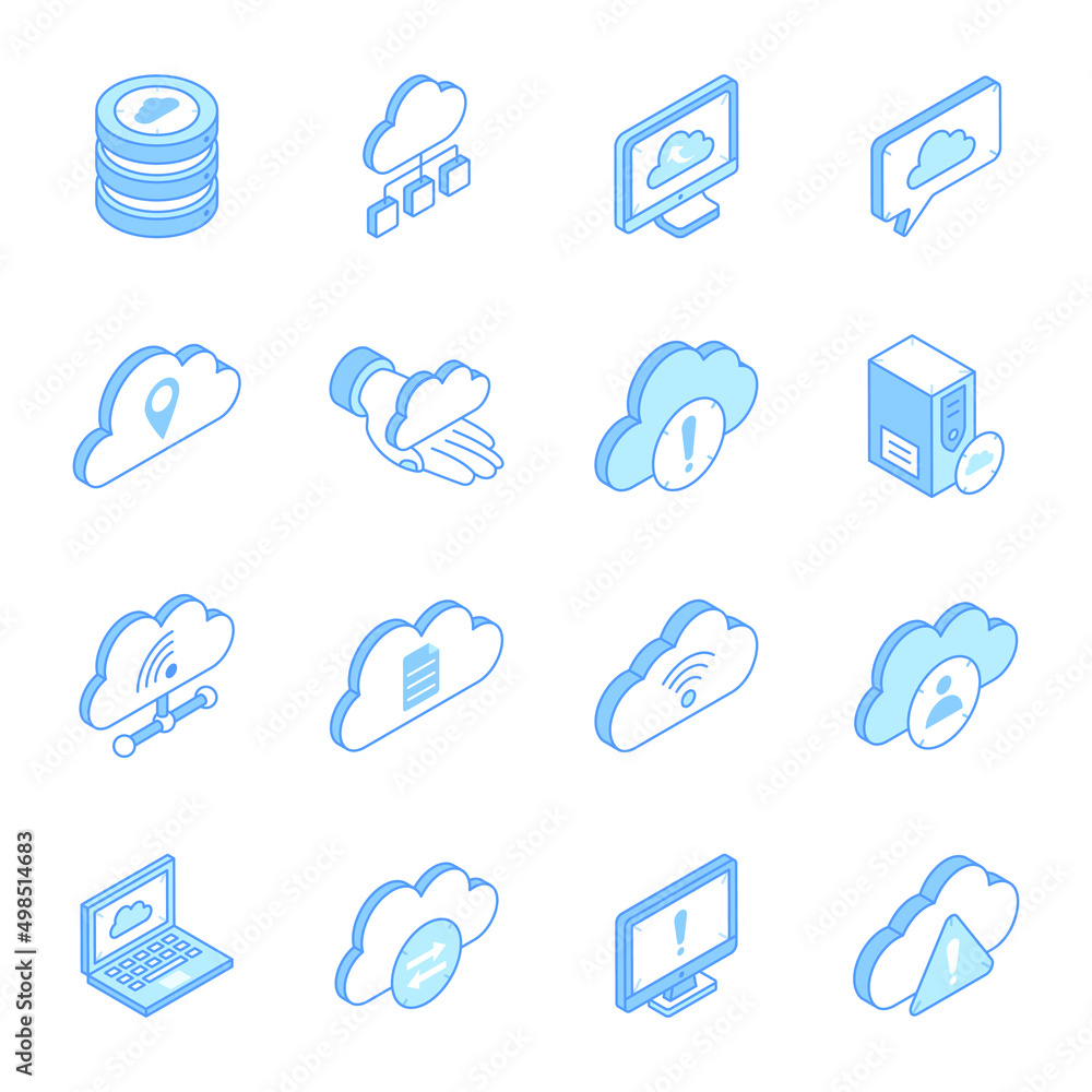 Wall mural set of data hosting isometric icons