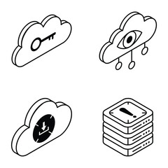 Trendy Isometric Icons of Cloud Computing 