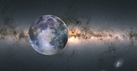 Full  Moon in the space, Milky way in the background 