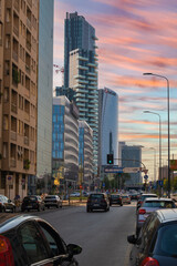 Obraz premium MILAN, ITALY - August 22, 2021: Vertical view of Modern buildings in Milan city center