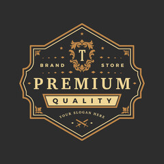 Luxury monogram logo template vector object for logotype or badge design. Trendy vintage royal ornament frame illustration, good for fashion boutique, alcohol or hotel brand.