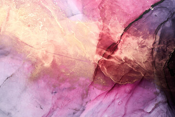 Luxury abstract background in alcohol ink technique, pink gray gold liquid painting, scattered acrylic blobs and swirling stains, printed materials