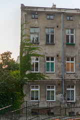 Building, old tenement, apartment block, house, windows. 