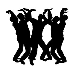 Vector silhouette of a crowd of men with their hands up