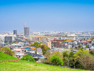 Obraz premium 青空が広がる郊外の住宅地