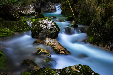 Water Stream River Canyon Sunikov Vodni Gaj lepena Bovec Julian Alps Slovenia - obrazy, fototapety, plakaty