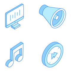 Trendy Multimedia Elements Isometric Icons