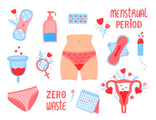 Set of elements of women menstruation period. - 498521680