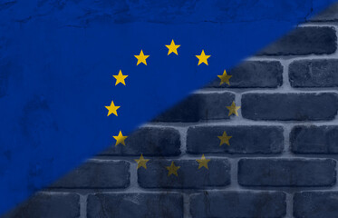 Samengestelde afbeelding van de vlag van Europa geschilderd op bakstenen muur met kopieerruimte