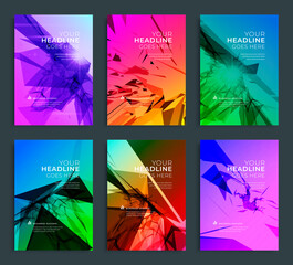 Modern abstract annual report, flyer design, brochure templates set. Vector illustration for business covers, corporate presentation banners. Geometric lines.