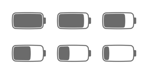 Battery charge icon set. Charging status vector interface element. Power level indicator symbol.