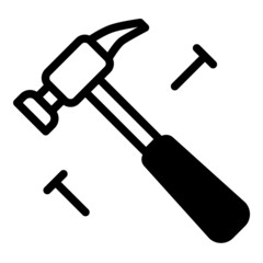 Hammer And Nails Flat Icon Isolated On White Background
