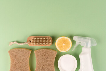 Organic household cleaners kit - bamboo brush, organic dishcloth, lemon, baking soda, citric acid...