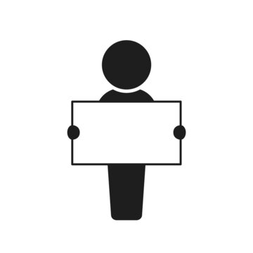 recommend clip art: 何も書かれていない白い紙・パネルを持って立っている人のアイコン・ピクトグラム