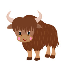 Vector illustration of cartoon cute Yak on white background