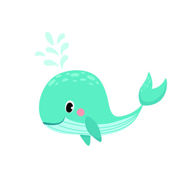 Vector illustration of cartoon cute Whale on white background