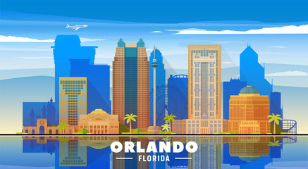 Orlando ( Florida ) skyline with panorama on white background. Vector Illustration. Business travel and tourism concept with modern buildings. Image for presentation, banner, web site. - obrazy, fototapety, plakaty
