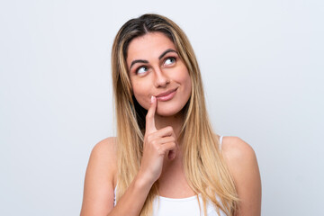 Obraz premium Young caucasian woman isolated on white background . Portrait