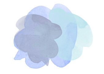 Watercolor blue, turquoise and violet clouds. Watercolor abstract Blots on white background. Colorful gradient Blobs, mottled blurred splashes