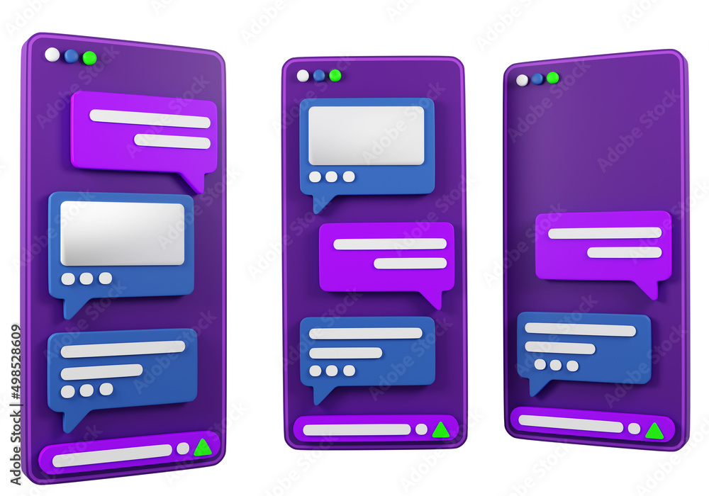 Aufkleber phone message set. smartphones purple color. mobile phones with messenger interface. sms notificatio