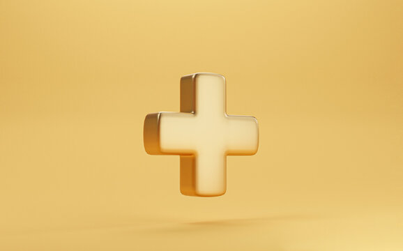 Golden plus sign for positive thinking mindset of personal development benefit and health insurance concept by 3d rendering.