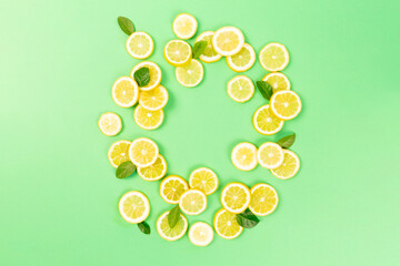 lemon slices covered the green ground