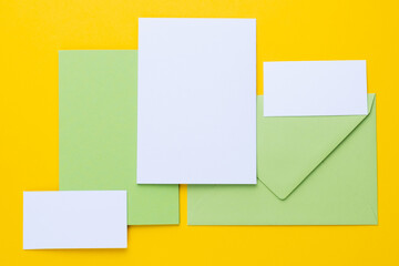 Set of branding elements in spring colour. Mock up for graphic designers presentations or business portfolios.