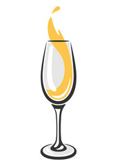 Illustration of glass with white wine. Image for restaurants and bars.