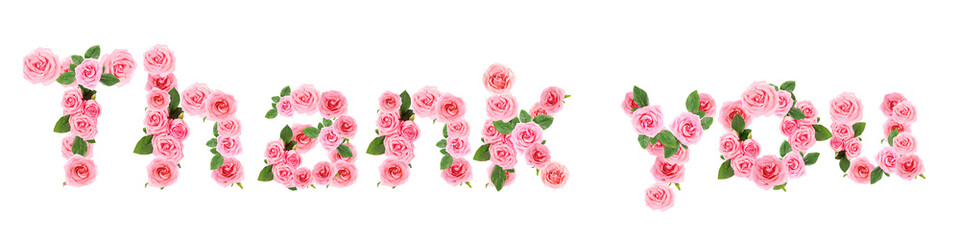Fototapeta premium Text THANK YOU made of flowers on white background