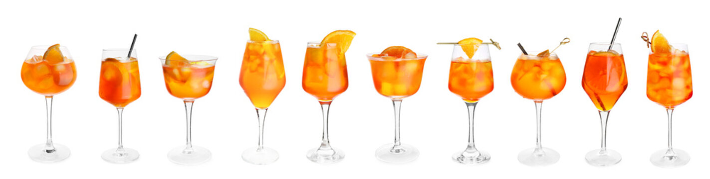 Set of Aperol Spritz cocktail isolated on white