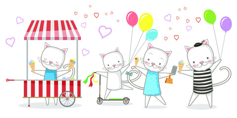 Funny animals. A little kitten.
Vector image in cartoon style. Color image.